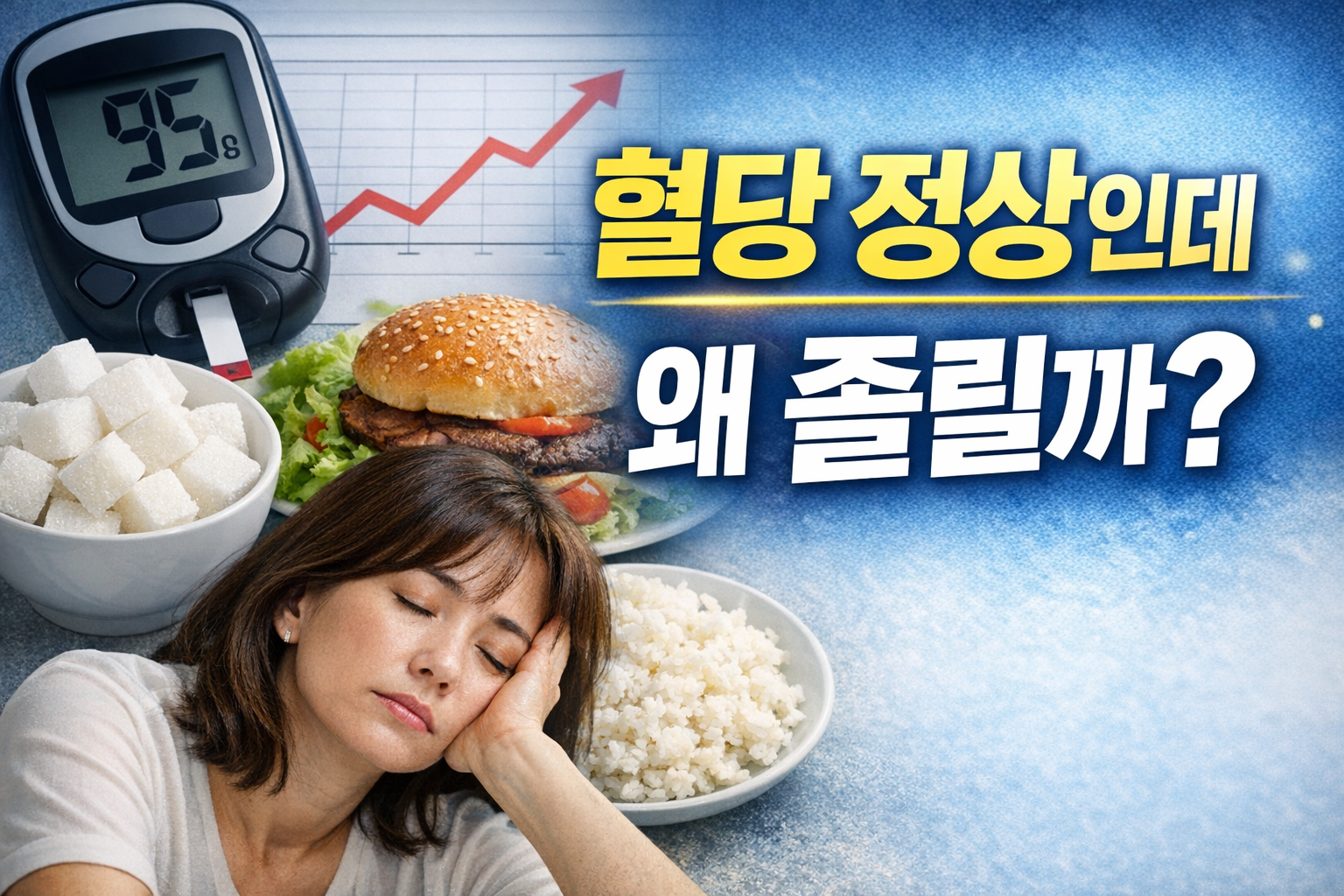 혈당은 정상인데 식후 졸림과 단 것이 당기는 갱년기 혈당 변화 설명 이미지