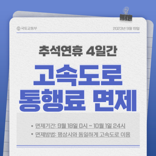 추석 고속도로 통행료 면제 시간 및 기준, 면제 방법 알아보기