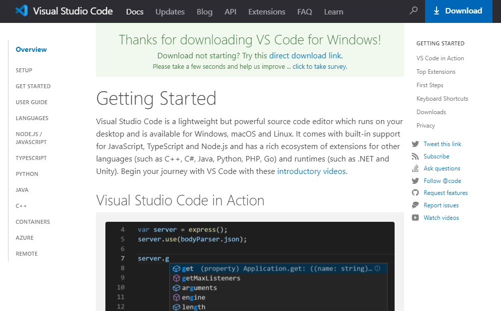 VSCode 문서 페이지