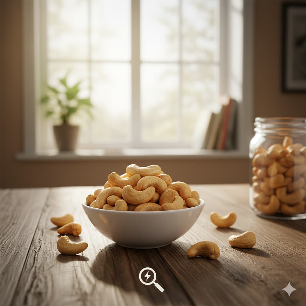에너지 보충과 구리 미네랄이 풍부한 생 캐슈넛의 영양 성분 이미지