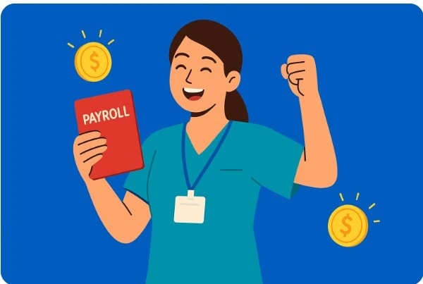 간호사가 월급통장을 들고 기뻐하는 재테크 이미지