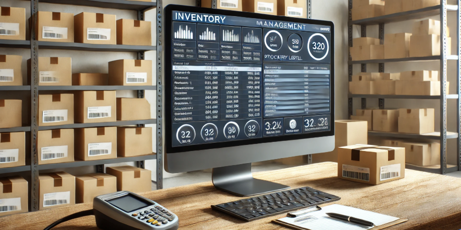 모니터 화면과 재고 관리 환경을 반영한 이미지