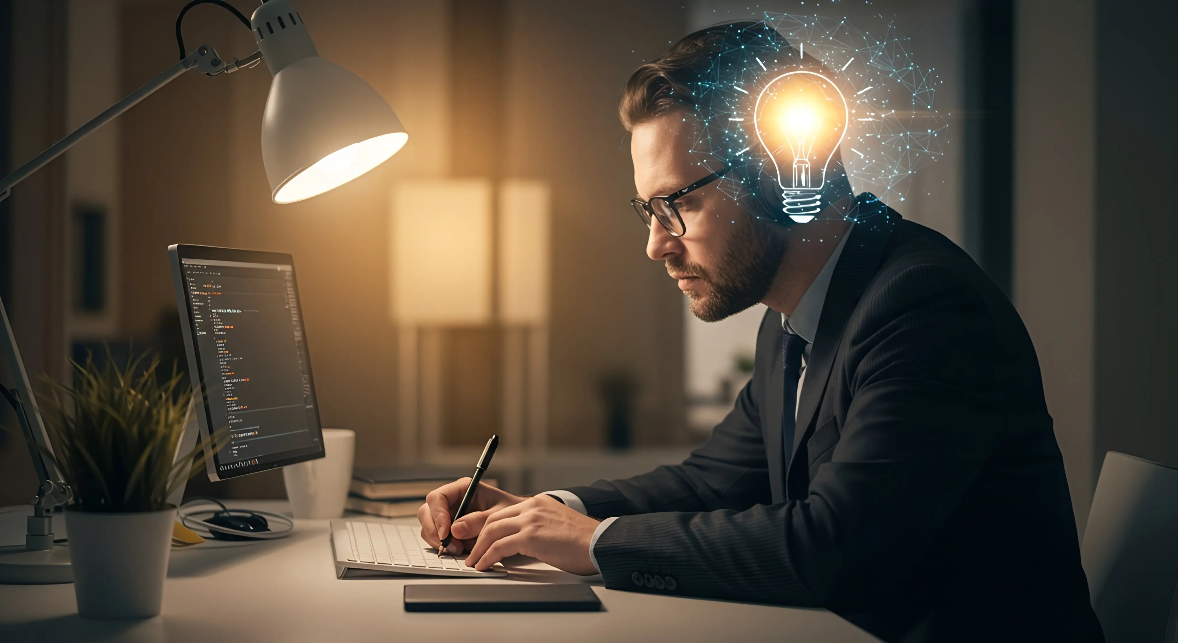 뇌과학 기반 딥워크에 몰입하여 AI 시대 경쟁력을 키우는 남성의 이미지