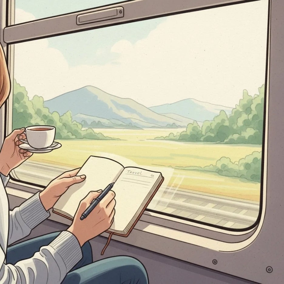 해랑열차 안에서 여행의 순간을 기록하는 모습