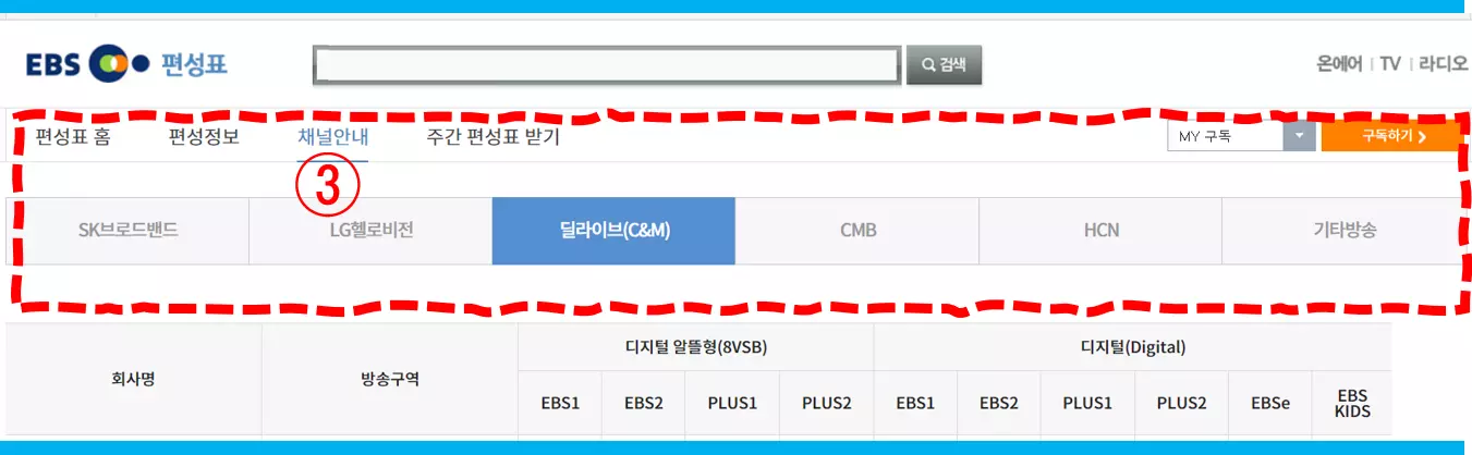 ebs1 채널번호-ebs2 채널번호
