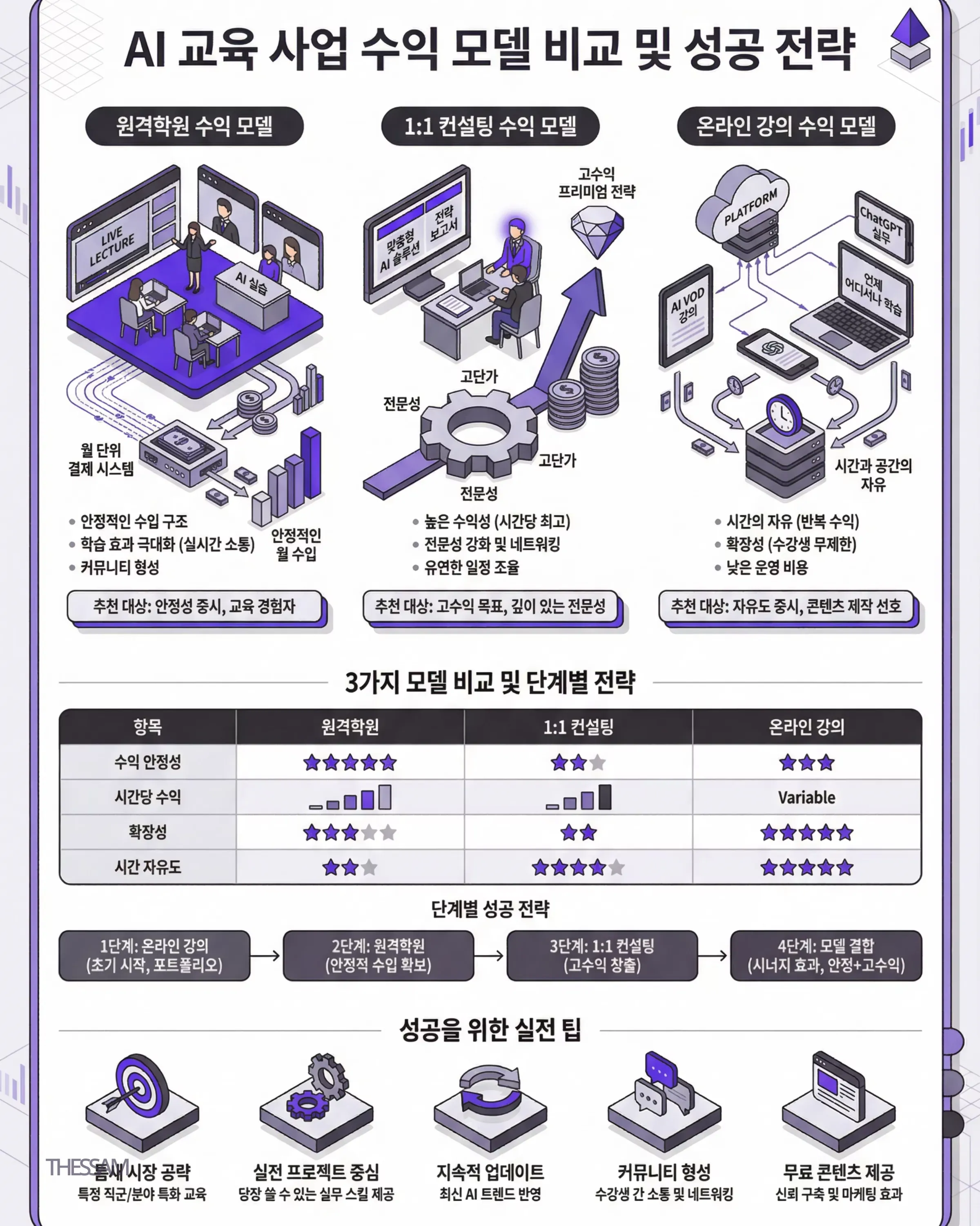 AI 교육 사업 3가지 수익 모델 완벽 비교 - 원격학원 vs 1:1 컨설팅 vs 온라인 강의