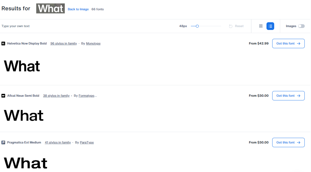 폰트 검색 결과 화면