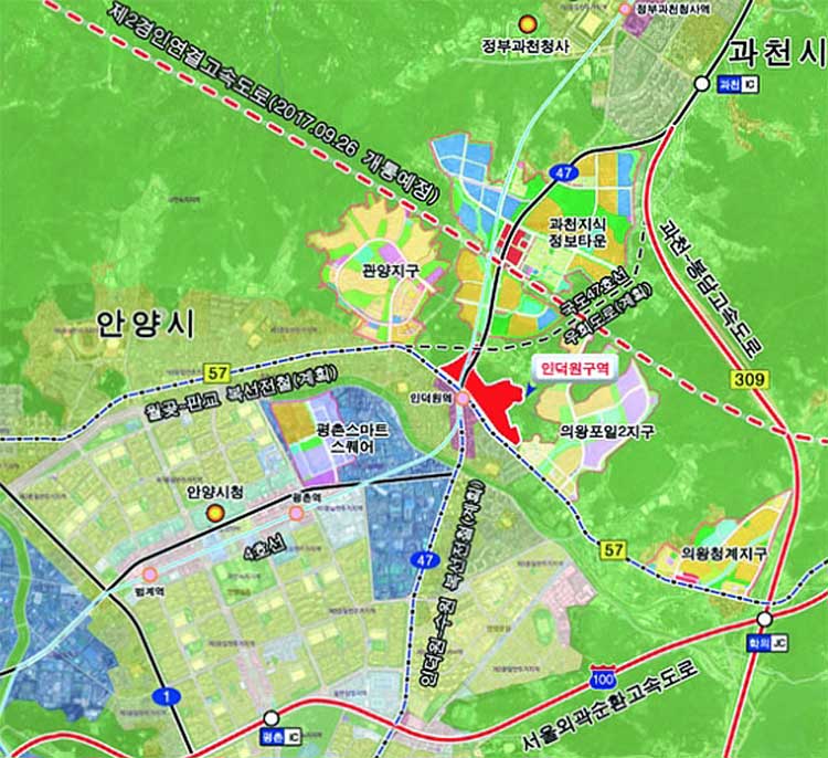 인덕원 일대 도시개발구역 위치