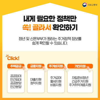 마이홈 포털 청년 및 신혼부부 주거정책 확인하기