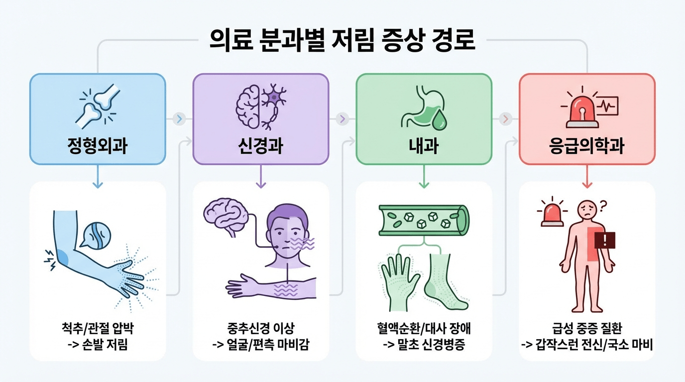 진료과 선택 기준을 4가지 경로로 나눈 인포그래픽