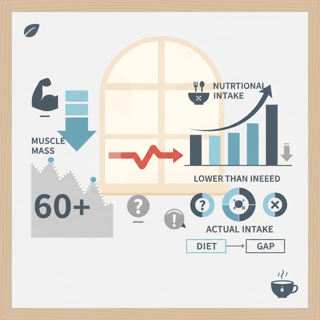 60代における筋肉量低下と摂取実態の乖離