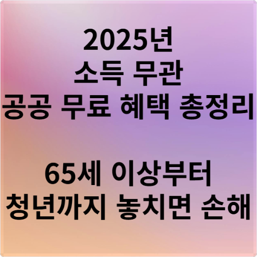 2025년 소득 무관 공공 무료 혜택 총정리 65세 이상부터 청년까지 놓치면 손해