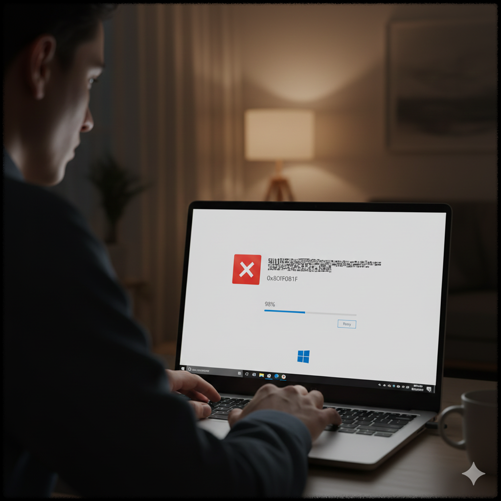 윈도우 11 업데이트 오류 코드가 표시된 화면을 보고 있는 사용자
