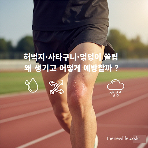 운동 후 허벅지 안쪽과 사타구니 쓸림 원인과 예방법을 소개하는 이미지