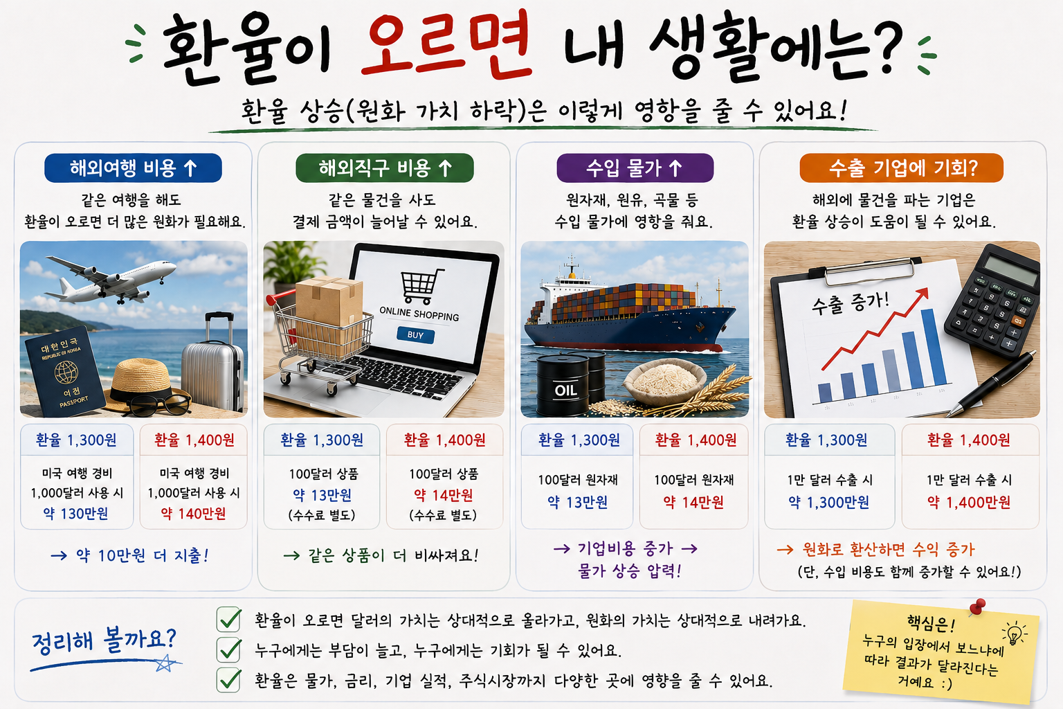 환율 상승이 해외여행&middot;해외직구&middot;수입물가와 수출기업에 미치는 영향