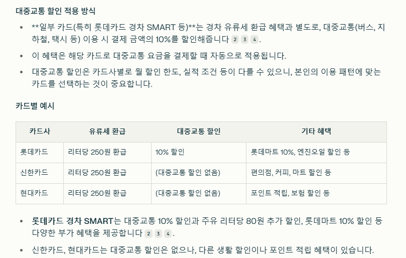 카드사별 대중교통 할인