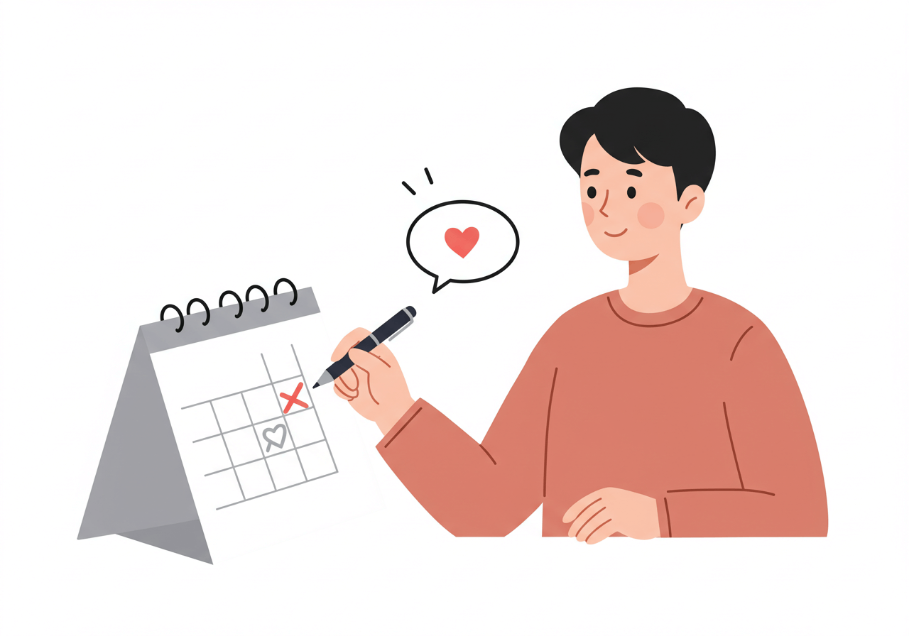 달력을 확인하며 자녀장려금 신청 마감일을 체크하는 아버지