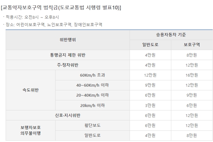 교통법규 위반 범칙금