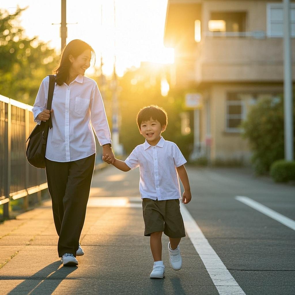 엄마와 학교가는 아이