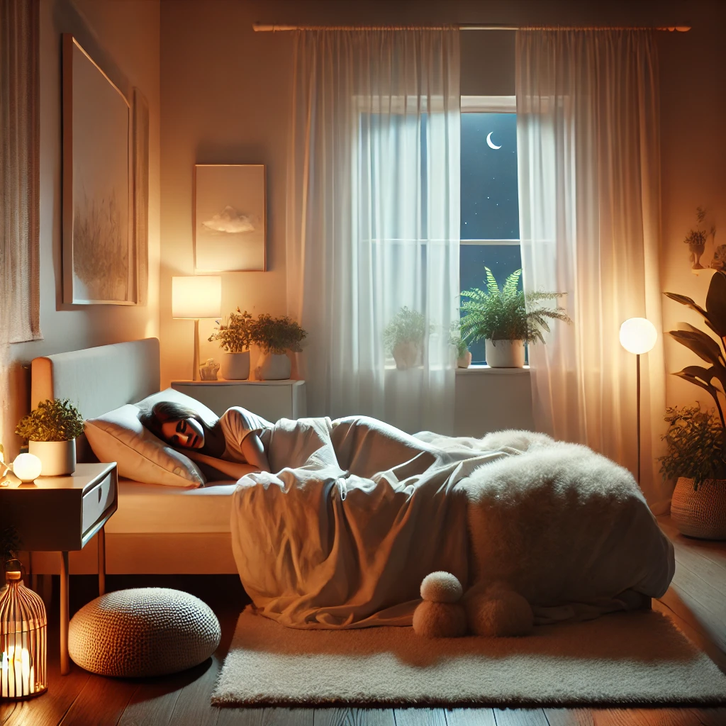 밤에 숙면을 취하는 여자 사진