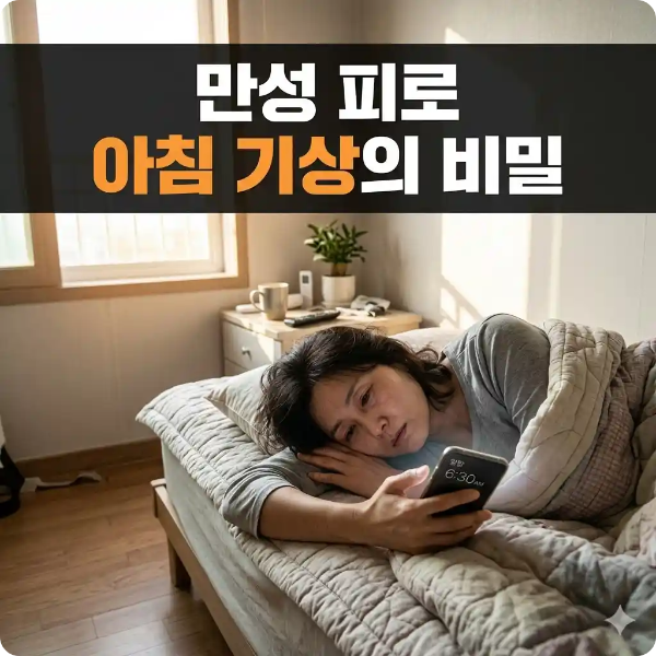 만성 피로로 아침에 누워 있는 모습