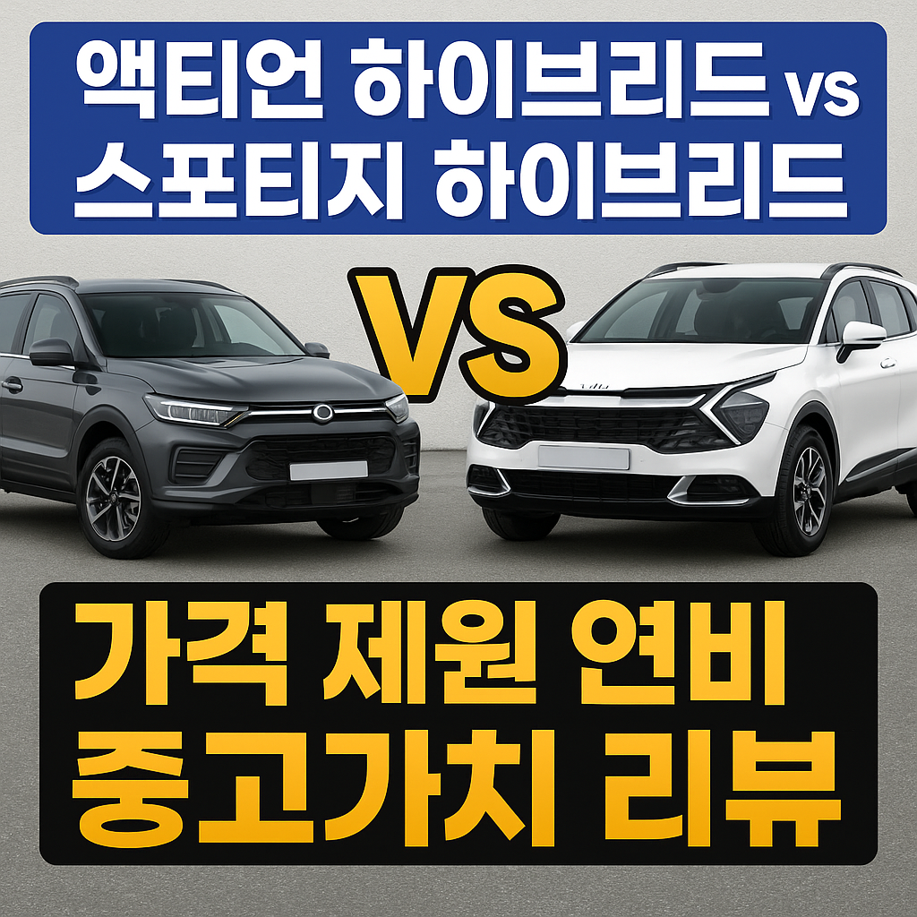 액티언 하이브리드 vs 스포티지 하이브리드 가격 제원 연비 중고가치 리뷰 블로그 썸네일