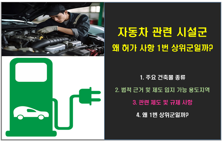 자동차 관련 시설군 왜 허가 사항 1번 상위군일까?