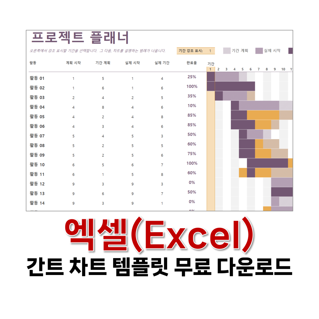엑셀 간트 차트 템플릿 무료 다운로드