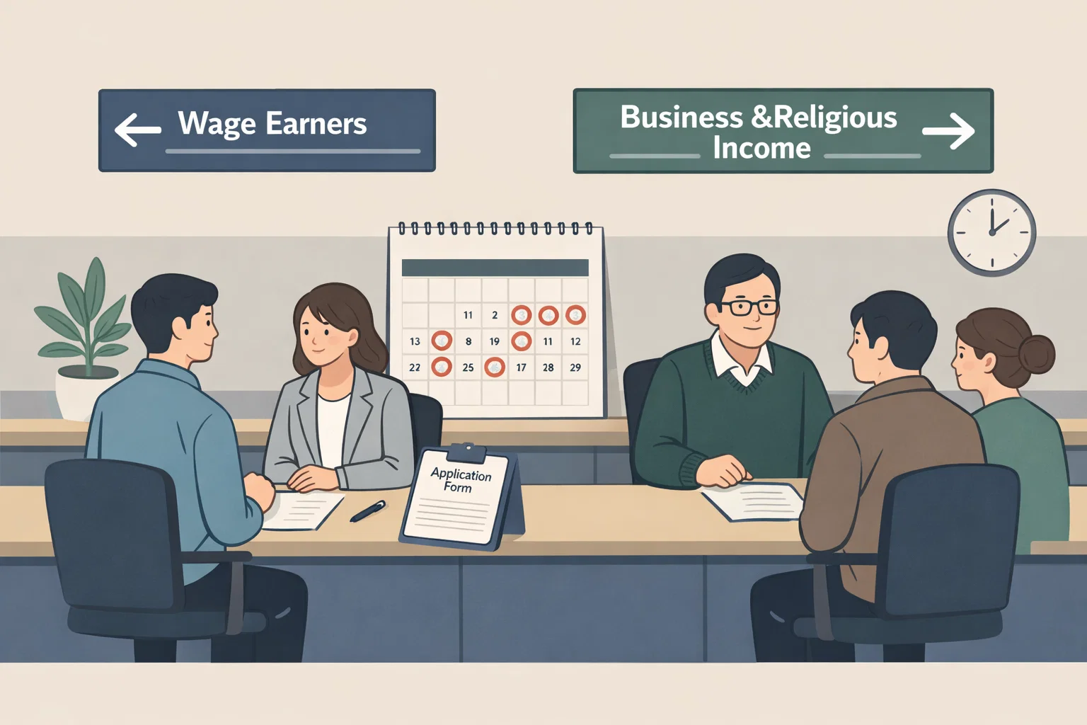 근로소득자와 사업·종교인 소득자를 나눠 신청 방향을 구분해 이해하도록 표현한 안내형 이미지