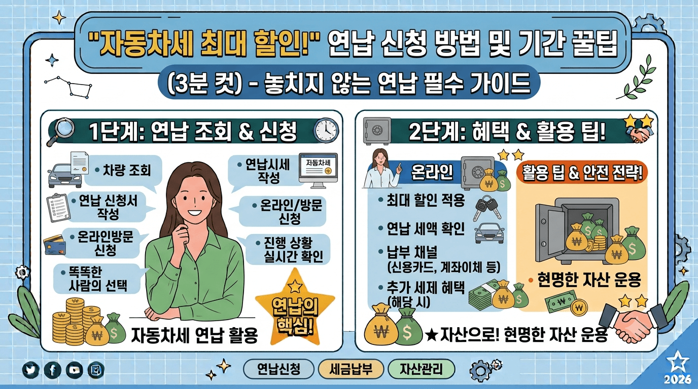 "자동차세 최대 할인!" 자동차세 연납 신청 방법 및 기간 꿀팁 (3분 컷)