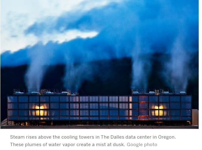 어마어마한 미 달레스 구글 데이터센터의 물 사용량