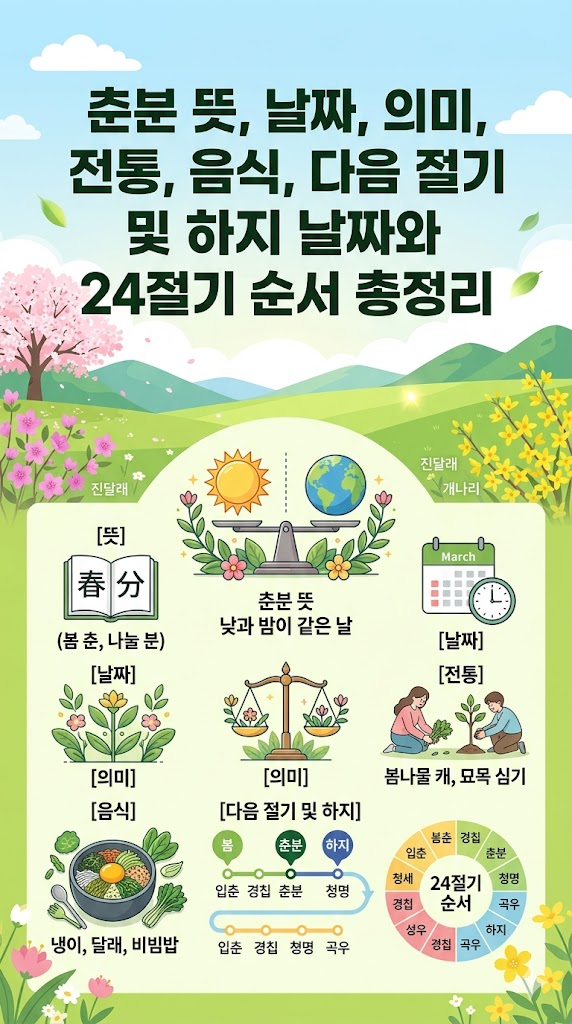 춘분 뜻, 날짜, 의미, 전통, 음식, 다음 절기 및 하지 날짜와 24절기 양력? 음력? 순서 총정리