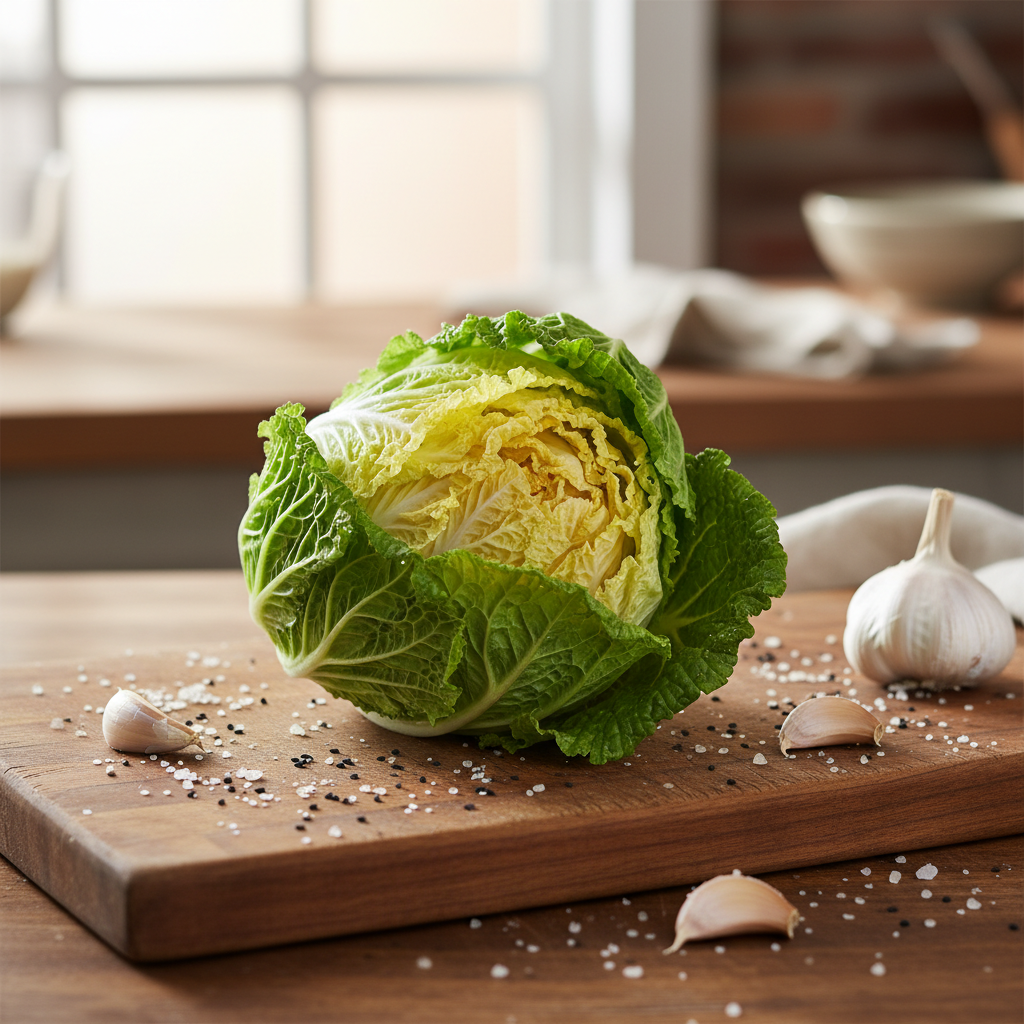 신선한 알배추와 도마