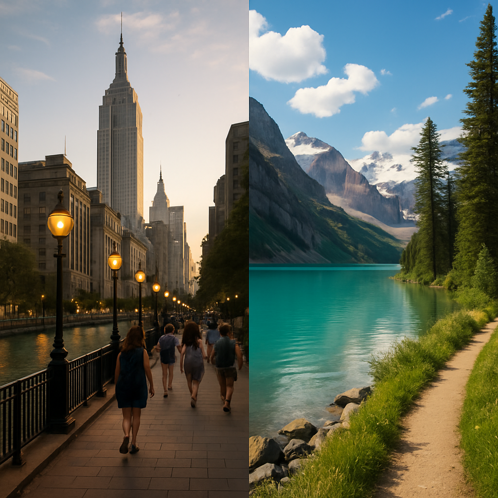 도시와 자연을 비교해 놓은 이미지