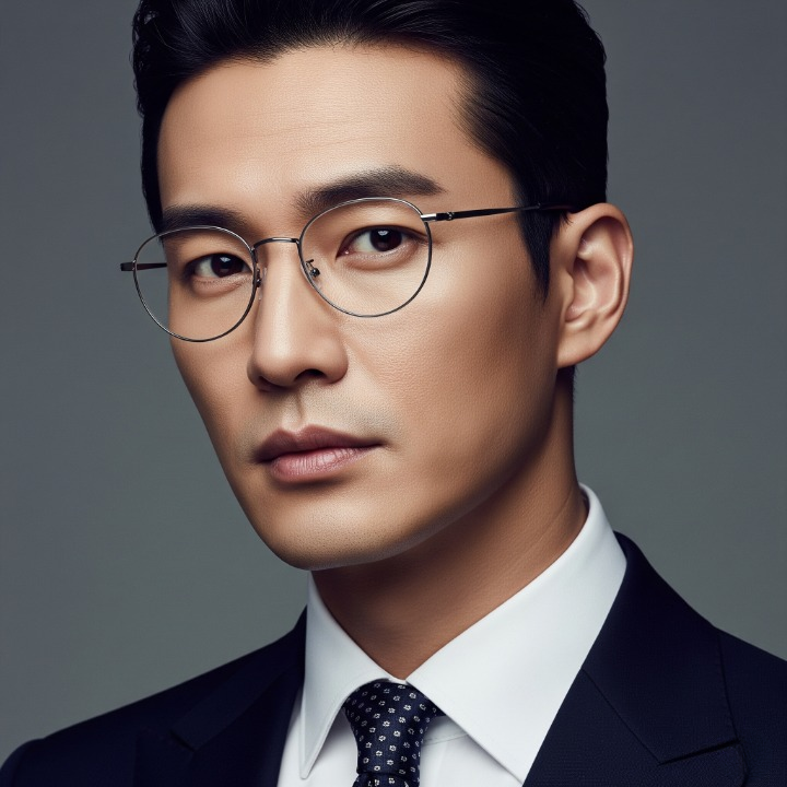 각진 얼굴이 동글이 안경 쓴 모습
