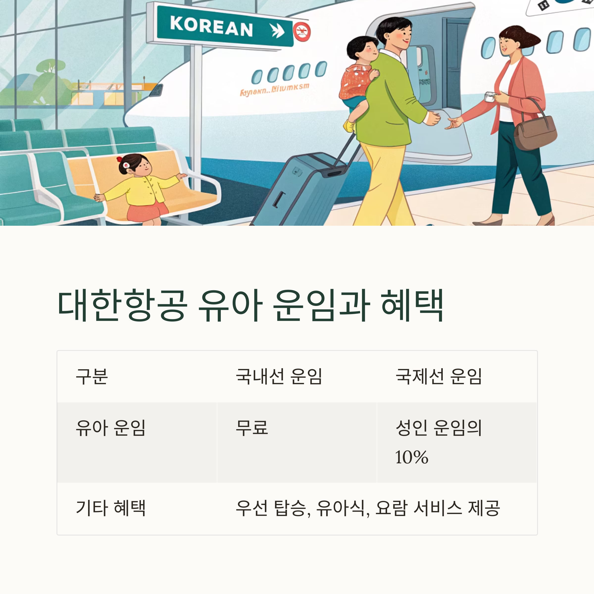 대한항공 유아 운임과 혜택