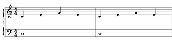왼손 '도'음 지속하면서 오른손 '도, 미, 솔, 미' 연주
