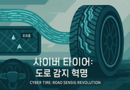 "An illustration of a Pirelli Cyber Tyre with sensor circuits, sending real-time road condition data to a car and a digital map."