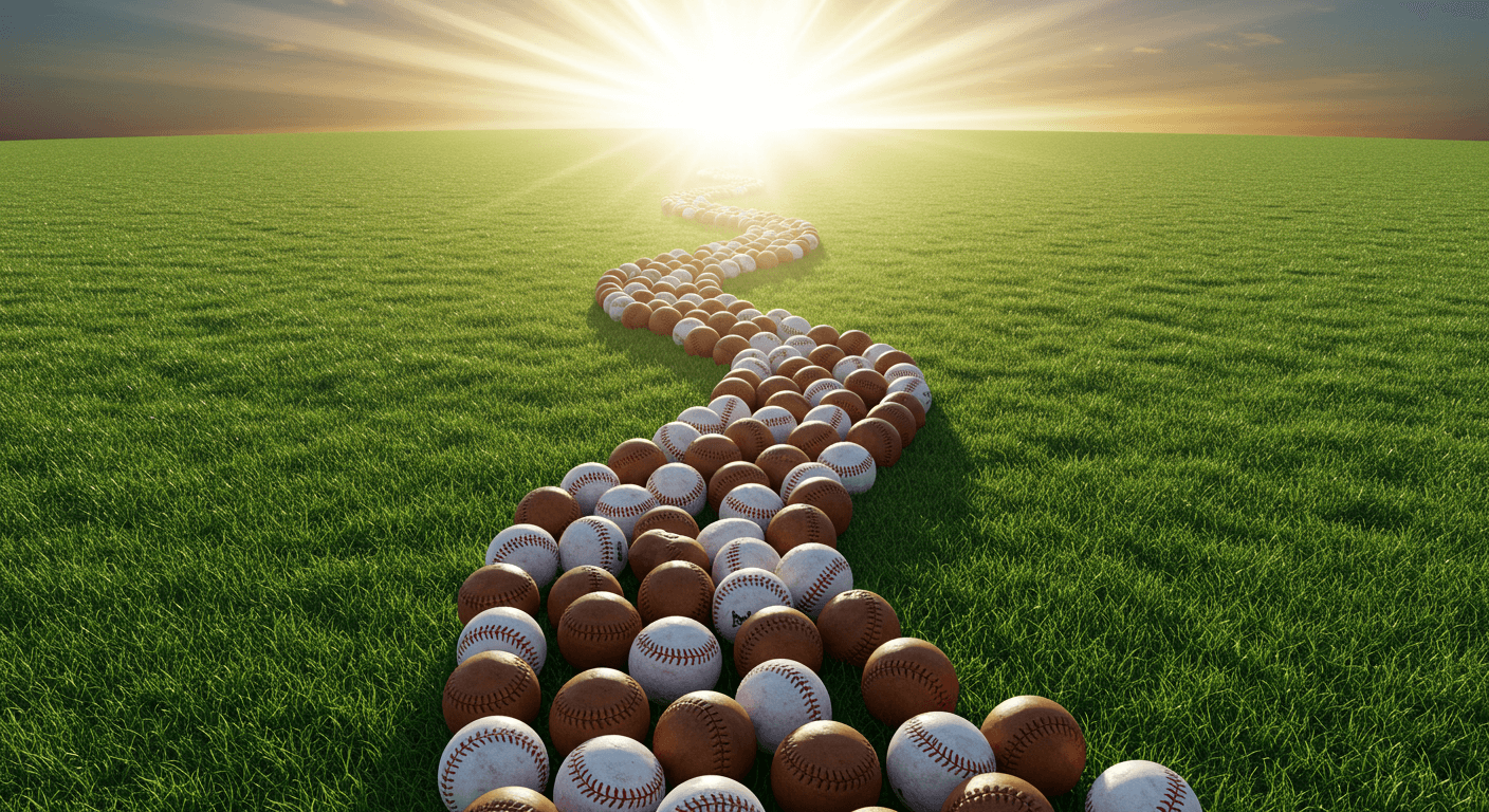 한국 프로야구를 상징하는 야구 공 길이 밝은 수평선으로 이어지는 장면&amp;#44; 짧지만 깊은 흔적을 표현 2