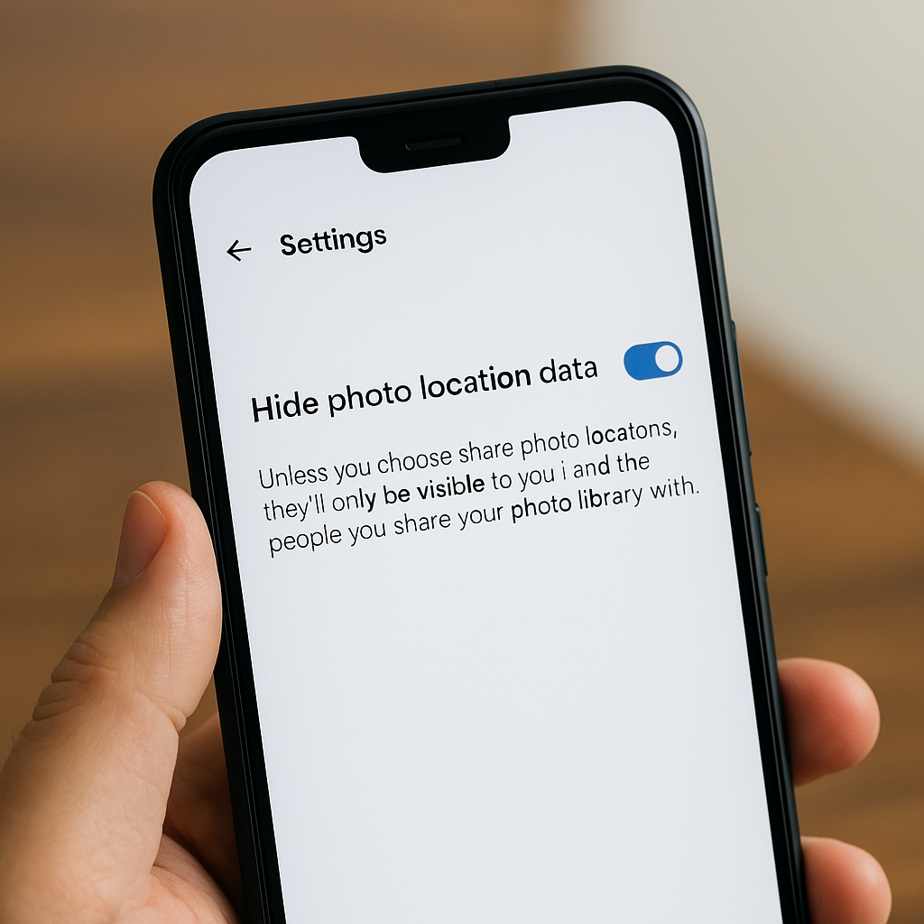 안드로이드에서 사진 위치 데이터 숨기기 설정을 켠 화면