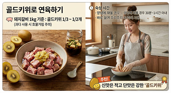 돼지 갈비찜 골드키위로 연육하기