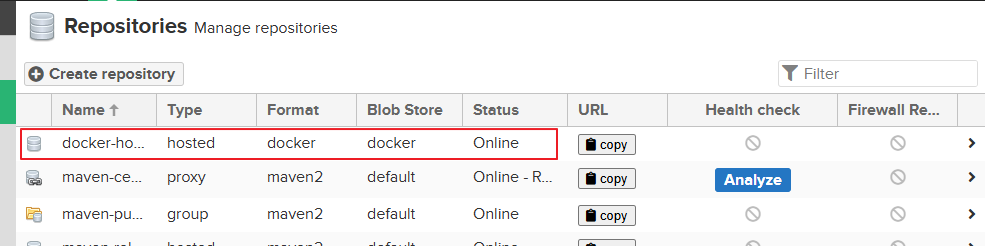 docker repository 구성 된 화면