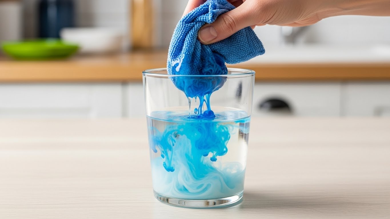 물과 섬유유연제를 섞어 정전기 방지액을 만드는 모습