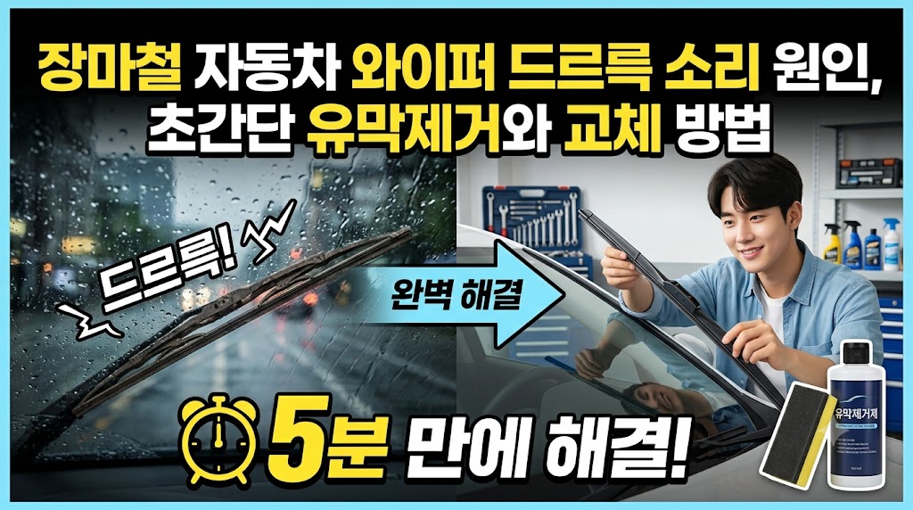 장마철 자동차 와이퍼 드르륵 소리 원인, 5분 만에 해결하는 초간단 유막제거와 교체 방법, 썸네일