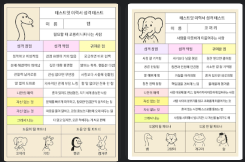 테스트잇 이력서 성격테스트 MBTI 동물 특징