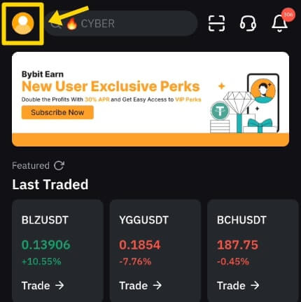 바이비트 사람 모양 아이콘 클릭