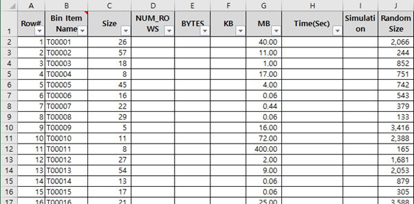 Item Size로 사용할 수 있는 값 예시 (C ~ I)