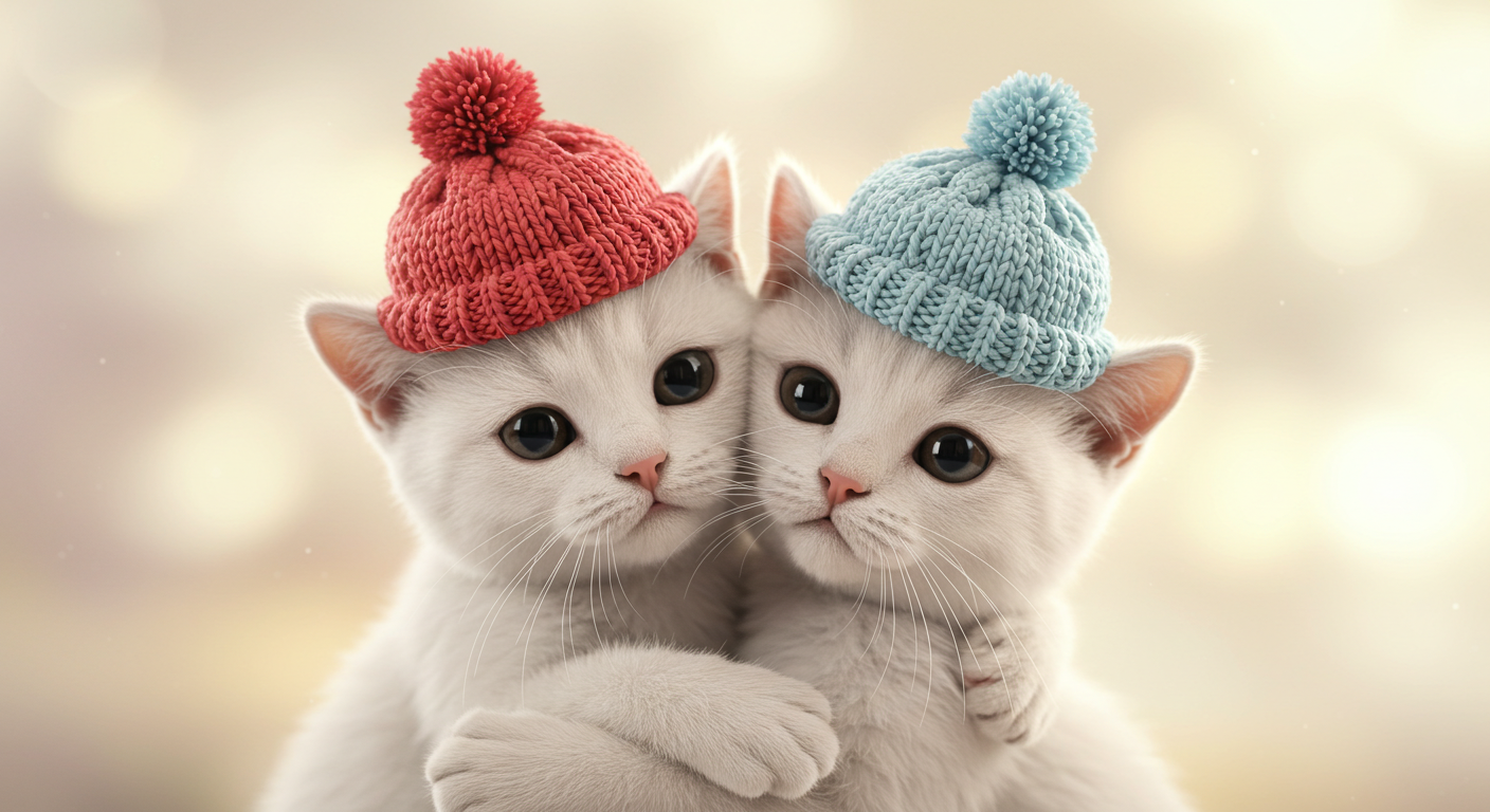 서로 껴안고있는 고양이들