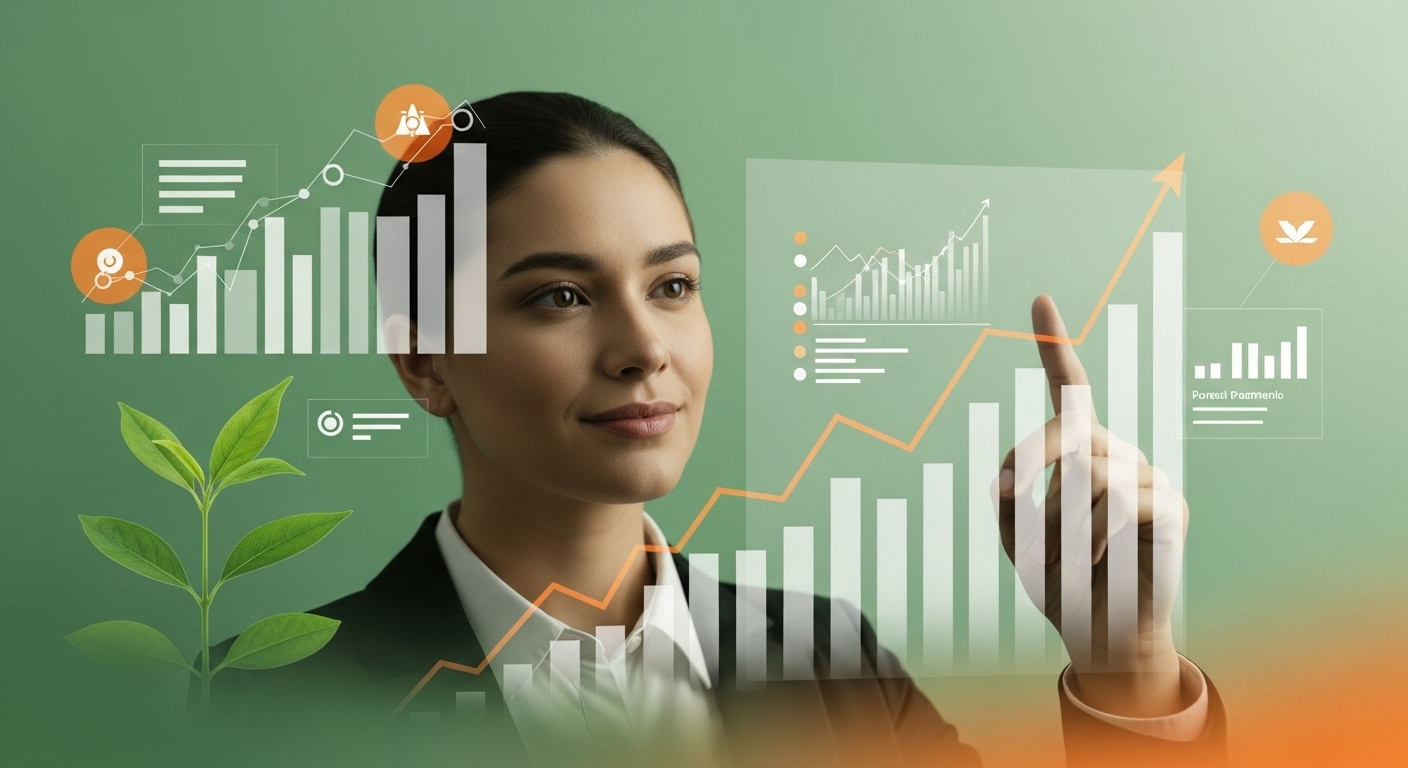 꾸준히 성장하는 재정 그래프를 보며 확신에 찬 표정을 짓는 사람의 모습