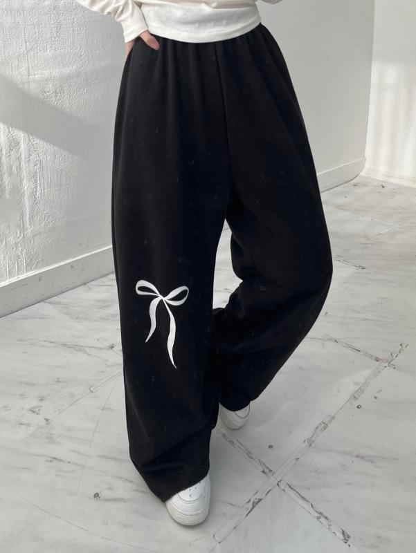리본 트레이닝 바지 빅사이즈 밴딩 와이드팬츠